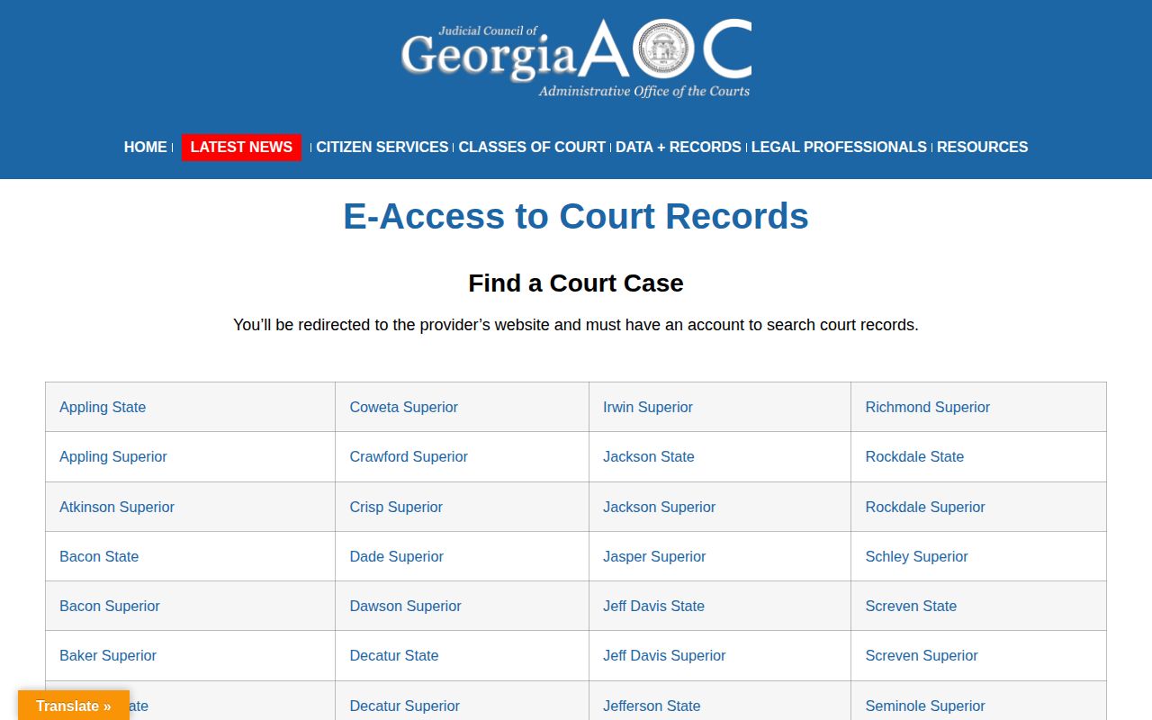 Georgia Courts e-access to court records page