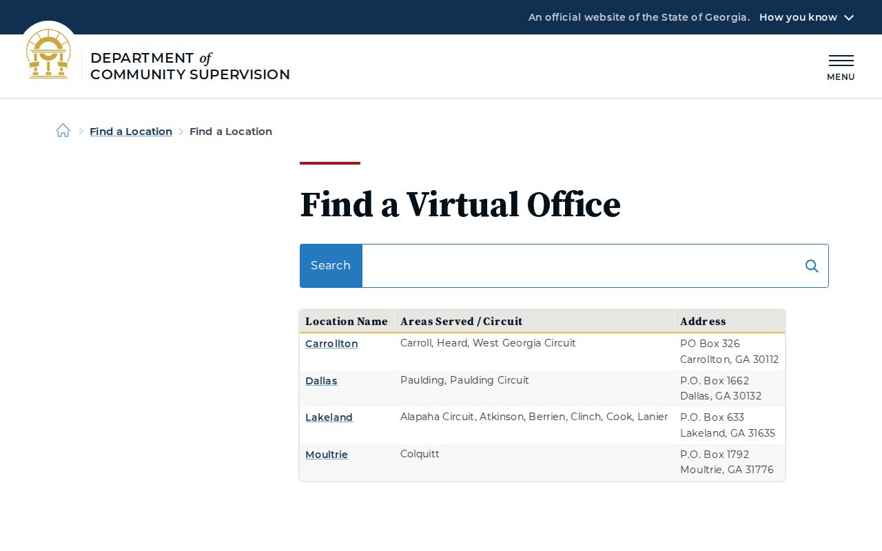 Lakeland DCS virtual office supervision listing for Atkinson County