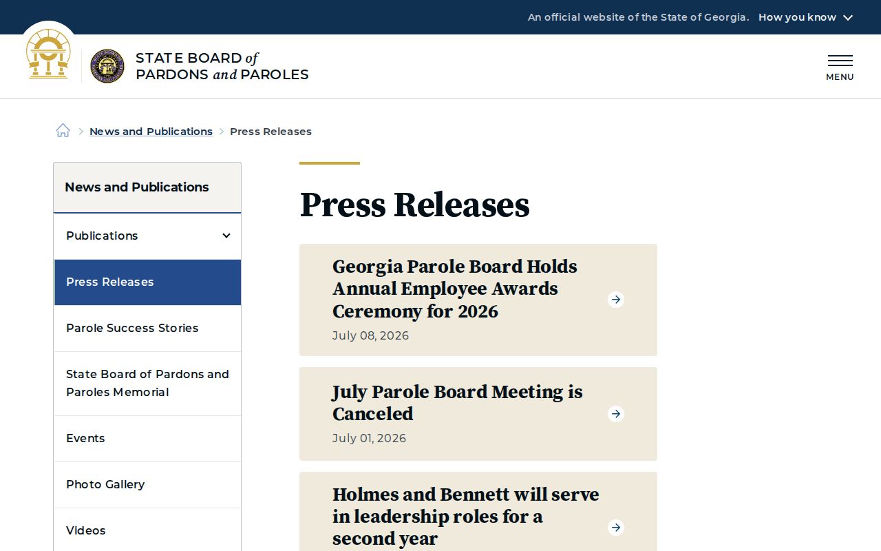 Georgia Parole Board meeting notices related to Atkinson County parole records
