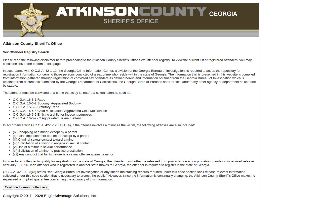 Atkinson County sex offender registry index